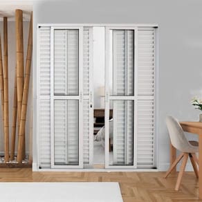 Kit com 25 Portas Balcão de Alumínio 6 Folhas 210 X 200cm com Fechadura Linha 25 Esquadrias Bergame Branco