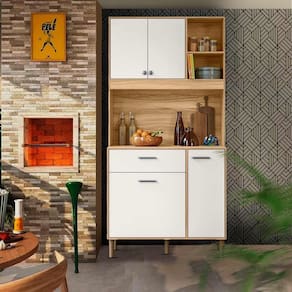 Armário Cozinha 4 Portas 1 Gaveta 90 cm Freijó Off White Cristal Camomila Shop JM
