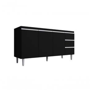 Balcão Gabinete Para Pia Andreia Sem Tampo 150cm 3 Portas 3 Gavetas Preto
