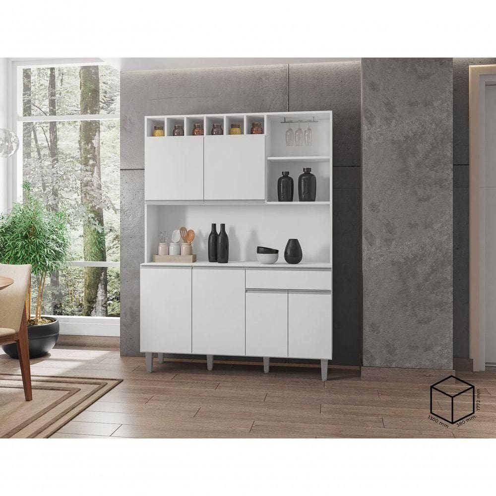 Kit Cozinha Compacta Alice 130cm C-6 Portas 1 Gaveta Branco