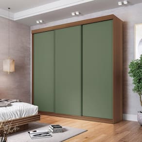 Guarda-roupa Casal 3 Portas de Correr Lisas Samambaia Cabecasa Madeiramadeira Freijó/Verde