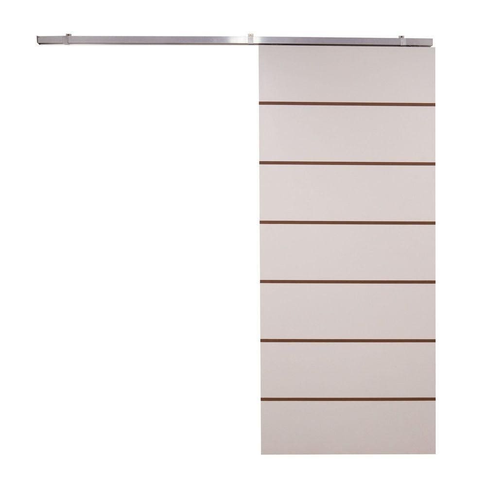 Porta De Correr Branco Prime Frisada Kit Alumínio F09 - 210x100