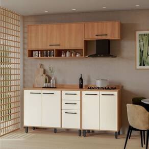 Cozinha Modulada Havana com Tampo 07 Portas e 2 Gavetas Rovere/Champanhe