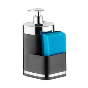 Dispenser Para Detergente Líquido Em Plástico Com Porta Esponja Eleganza 500ml Future Preto e Rose Gold