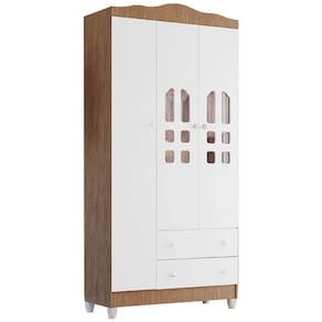 Guarda Roupa Infantil Eloa 3 Portas 2 Gavetas Carolina Baby Cor Branco Amadeirado