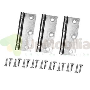 Kit Dobradiças Quadrada 3x2x1,7 - Zinco - Pct 3 Peças - 13063