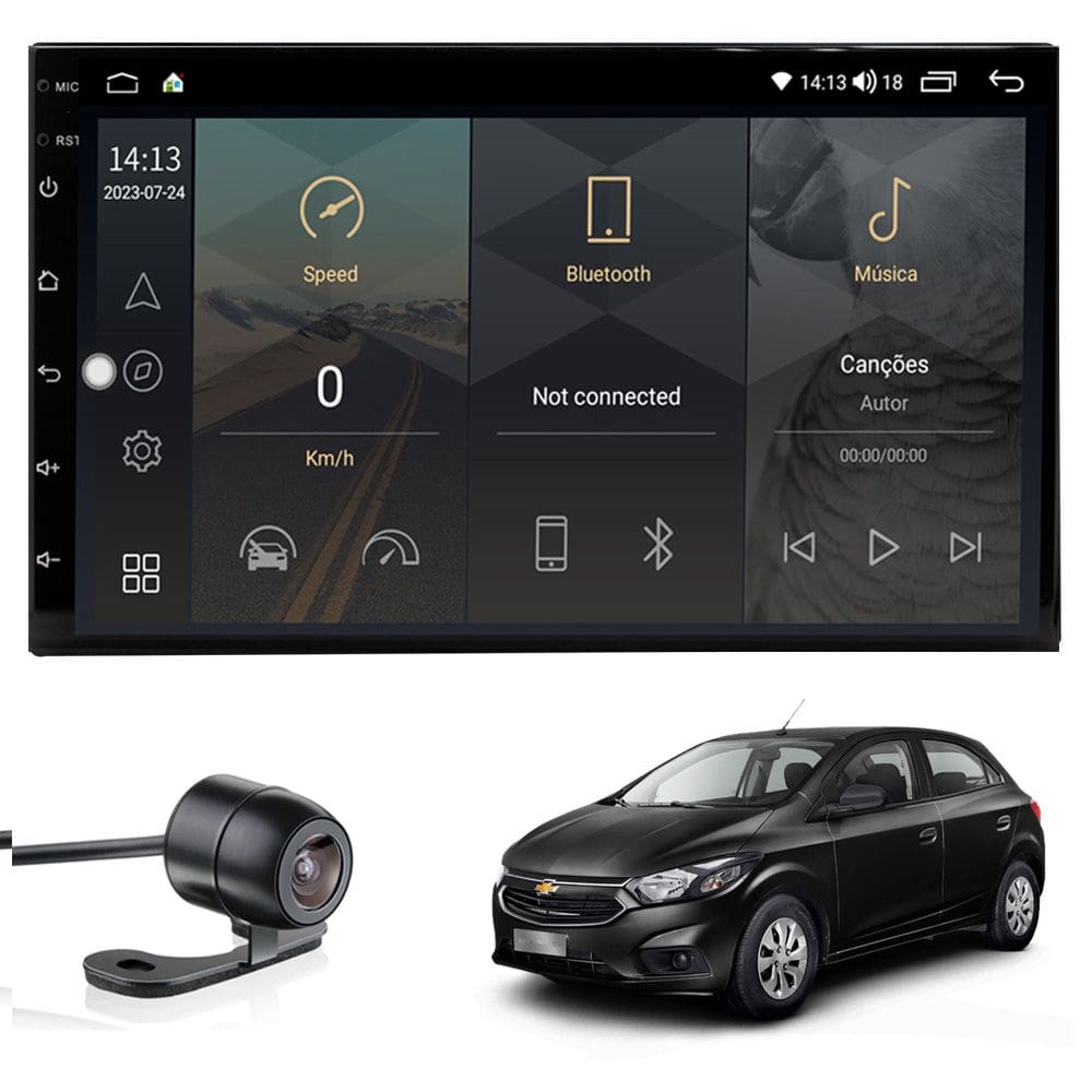 Central Multimídia Onix e Prisma Joy Tela IPS de 7" Polegadas Quad Core 2GB Carplay e Android Auto GPS + Câmera de ré