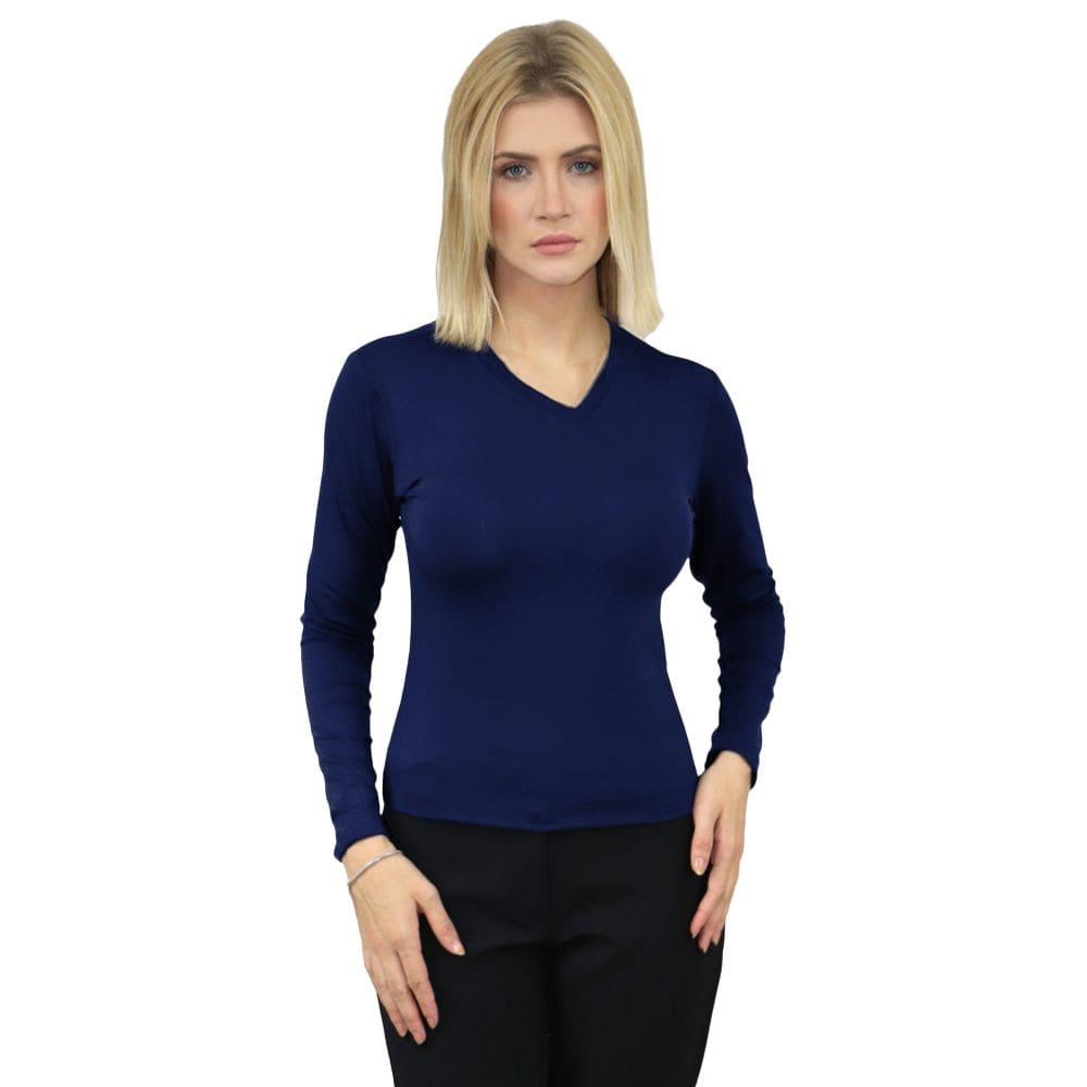 Baby Look Canelada Ribana Manga Longa Feminina com Elastano - Gola V