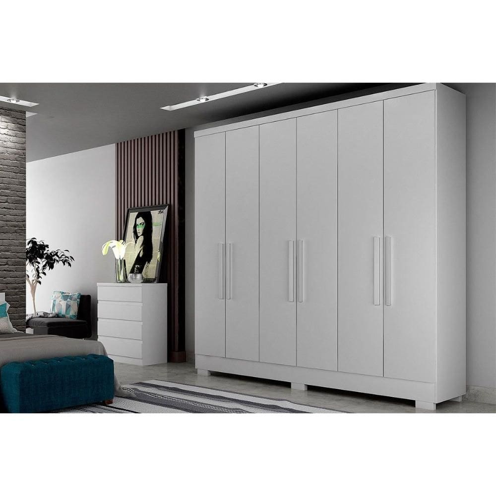 Guarda Roupa Casal 6 Portas e 2 Gavetas c/ Pés Milly/Veneza Branco - Novo Horizonte