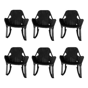 Kit 6 Cadeiras de Balanço Athenas Corda Náutica Base em Alumínio Preto/preto