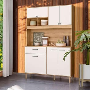 Armário De Cozinha 6 Portas 1 Gaveta 120 cm Freijó Off White Cristal Camomila Shop JM