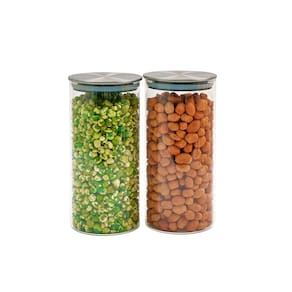 Kit 2 potes de vidro com tampa inox hermético redondo 1,3L - Tud