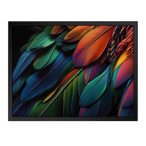 Quadro 60cm X 80cm Animal Penas Coloridas Arara Tropical Artes Preto