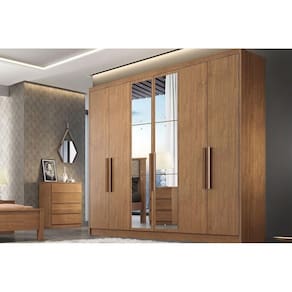 Guarda Roupa Casal 6 Portas e 8 Gavetas c/ Espelho Rizon/Linea Cumaru - Novo Horizonte