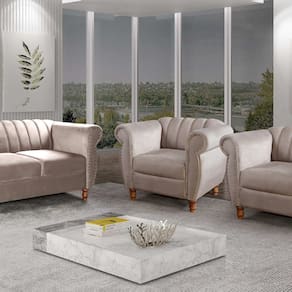 Conjunto Realeza Sofá com Poltronas Chesterfield Decoração Cinza Capuccino