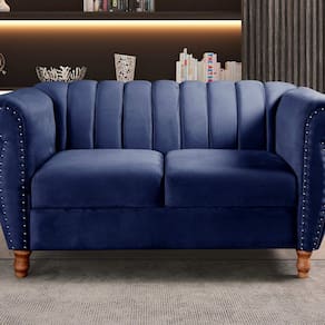 Namoradeira Realeza Sofá Chesterfield Decoração Sala Recepção Estilo Retrô Azul Marinho