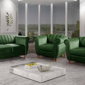 Conjunto Realeza Sofá com Poltronas Chesterfield Decoração Verde