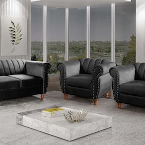 Conjunto Realeza Sofá com Poltronas Chesterfield Decoração Preto