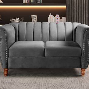 Namoradeira Realeza Sofá Chesterfield Decoração Sala Recepção Estilo Retrô Cinza