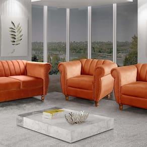 Conjunto Realeza Sofá com Poltronas Chesterfield Decoração Terracota