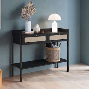 Aparador 2 Gavetas 103cm Palhinha Pé Madeira Oslo Nero/Preto