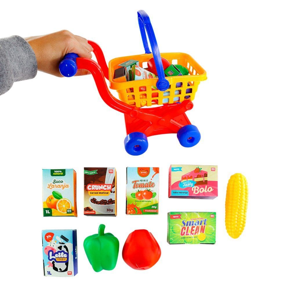 Carrinho de Supermercado de Brinquedo 2 em 1 com Acessórios