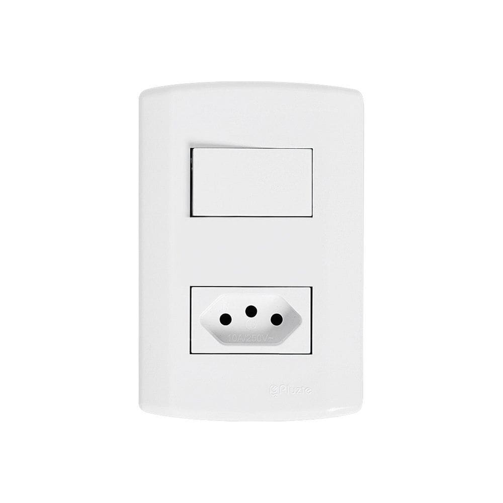 Interruptor de 1 Tecla Simples e Tomada 2p+t 20A , Modular, com Placa 4x2 e Suporte Branco