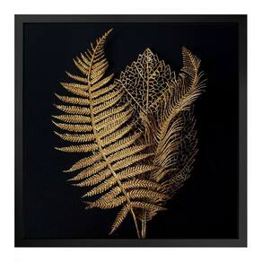 Quadro 50cm X 50cm Folhas Douradas Tropical Artes Preto