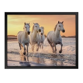 Quadro 60cm X 80cm Quatro Cavalos Brancos Tropical Artes Preto