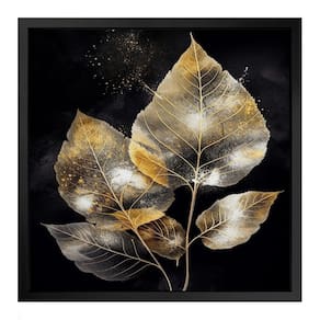 Quadro 50cm X 50cm Folhas Douradas Iii Tropical Artes Preto