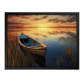 Quadro 60cm X 80cm Paisagem Barco e Lagoa Tropical Artes Preto