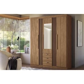 Guarda Roupa Solteiro 3 Portas 3 Gavetas c/ Espelho 3.3 Aurora Jatoba - Santos Andirá
