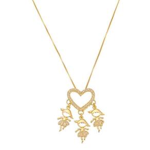 Colar Com Pingente Três Meninas Banho De Ouro