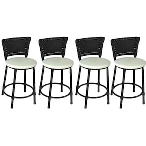 Kit 4 Banquetas Baixas Preta com Encosto Junco Preto Assento Branco