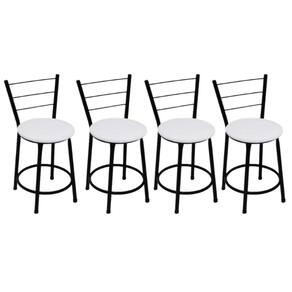 Kit 4 Banquetas Baixas Preta com Encosto Assento Branco
