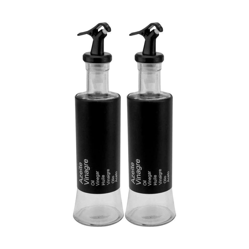 Kit 2 Azeiteiro Vinagreiro Recipiente Em Vidro E Inox Preto