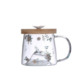 Caneca Em Vidro Borossilicato Com Pires De Bambu Daisy 330ml Lyor