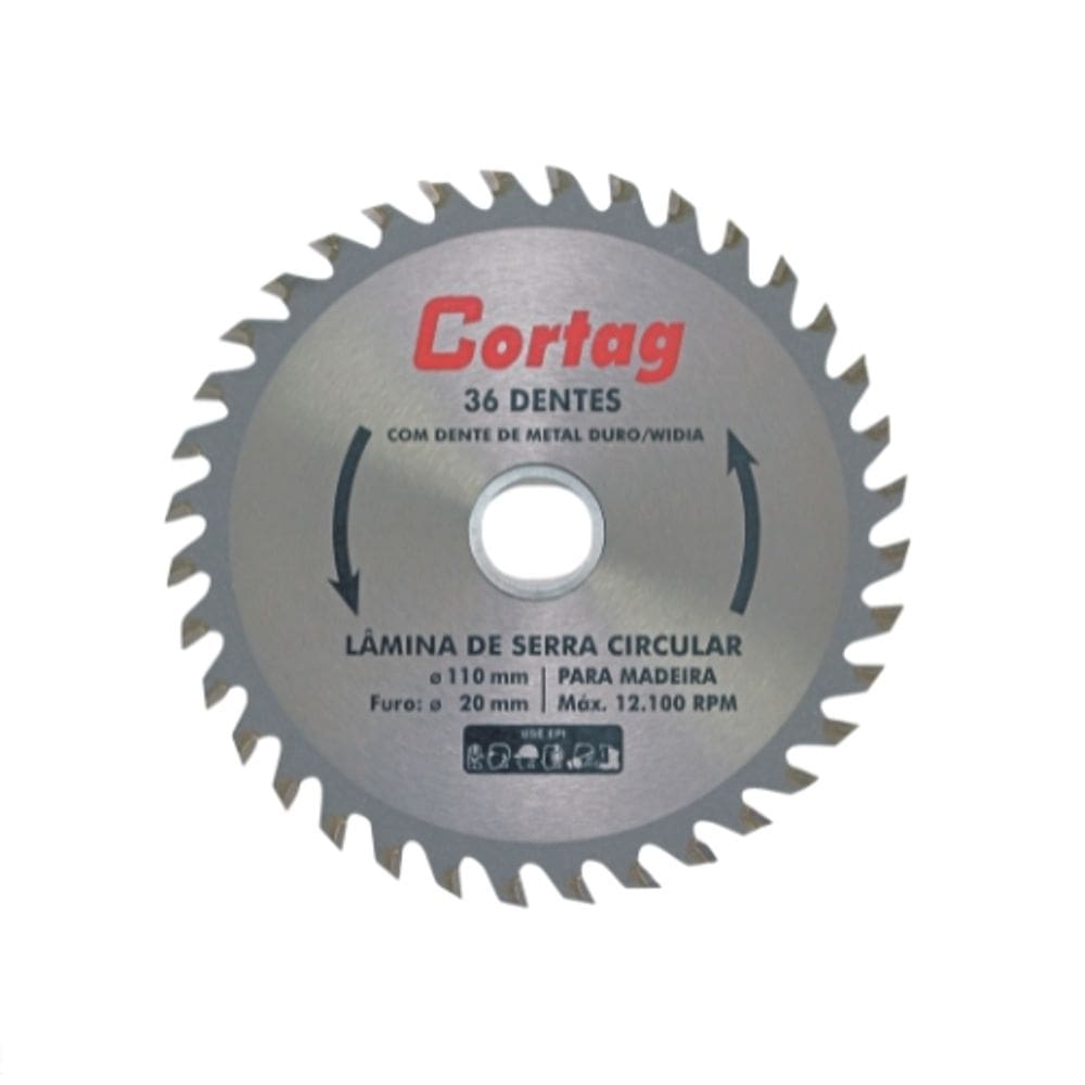 Disco Serra Circular Madeira 36 Dentes 110Mm Cortag
