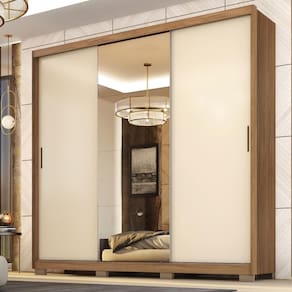 Guarda Roupa Casal 3 Portas Com Espelho e 4 Gavetas Dalila - Amêndola Touch/Off White