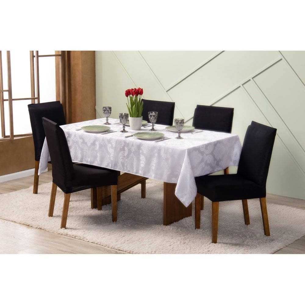 Toalha de Mesa 4 Lugares 1,35 x 1,35 Jacquard Luxo Cozinha Copa Sala de Jantar Branco