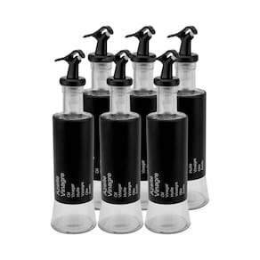 Kit 6 Azeiteiro Vinagreiro Recipiente Em Vidro E Inox Preto