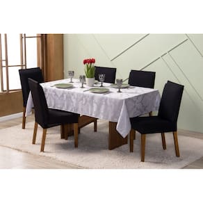 Toalha de Mesa 6 Lugares 2,20 x 1,35 Jacquard Luxo Cozinha Copa Sala de Jantar Cinza