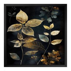 Quadro 50cm X 50cm Folhas Douradas Iv Tropical Artes Preto