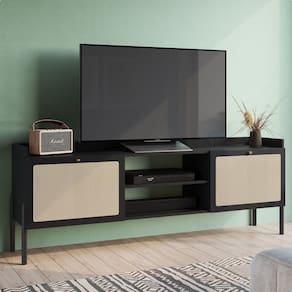 Rack para TV até 65 Polegadas 2 Portas 183cm Palhinha Pé Madeira Oslo Nero/Preto