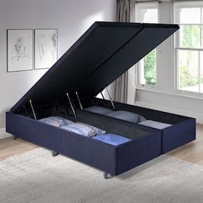 Cama Baú Queen 158cm X198cm em Suede Madeira em Eucalipto Preto