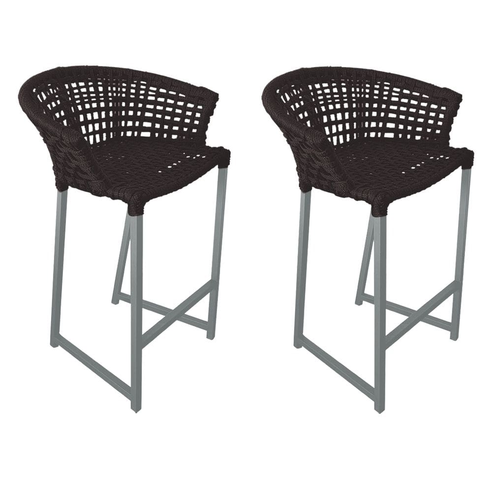 Kit 2 Banquetas Reis em Corda Náutica e Base em Alumínio Cinza para Área Gourmet - Externa Marrom 
