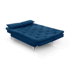 Bicama 3 Lugares Casal Amarilis Premium Base em Alumínio Estofado Veludo Azul