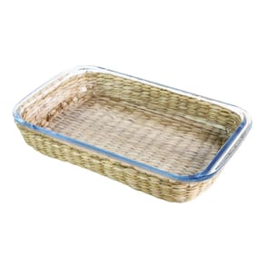 Travessa de Vidro Borossilicato com Revestimento em Rattan Vimini 34cm - Dynasty
