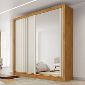Guarda-Roupa Lugano 2 Portas 4 Gavetas com Espelho Ripado 100% Mdf Peroba/Off White - Mademarques