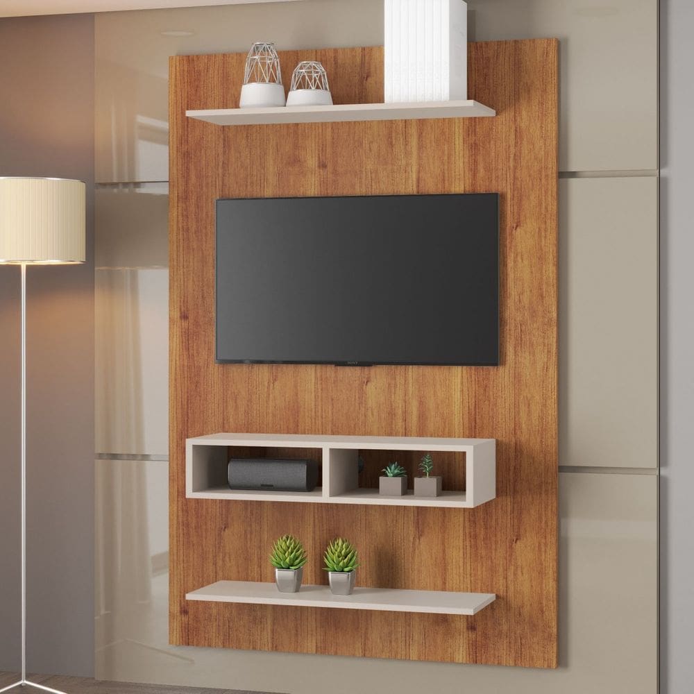 Painel para TV Até 43 Polegadas Thor 2 Nichos 2 Prateleiras Cobre/Off White - Casa Giulia